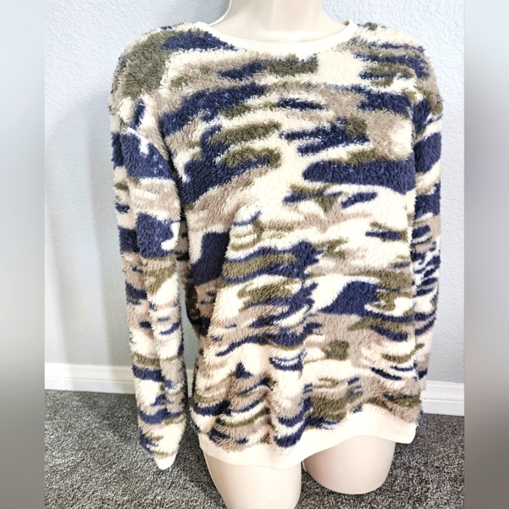 FIFTH🤍SUM-Soft Polyester Crop Sweater, Camo, Abstract design Women's Sz XS
